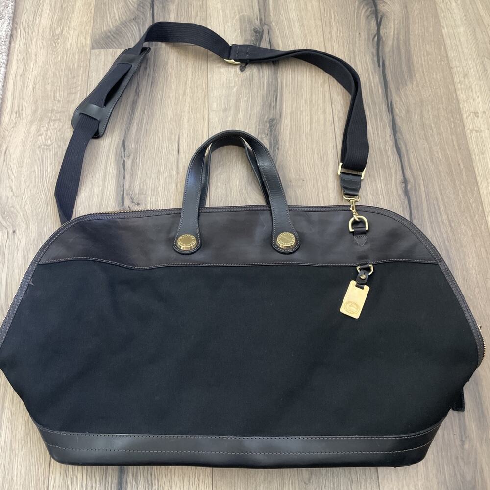 Dooney & Bourke Cabriolet Black Leather Canvas LARGE Duffle Bag Made In USA
